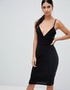 Lace open back midi dress in black