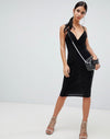 Lace open back midi dress in black